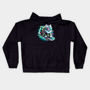 Snowboard Cyberpunk Cat Kids Hoodie